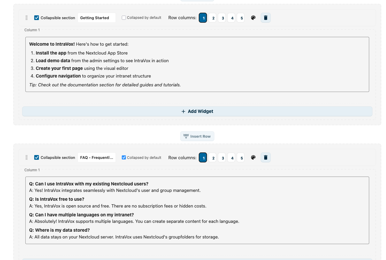 Multiple collapsible rows in the editor