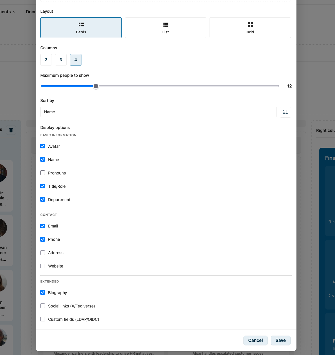 People Widget Display Options