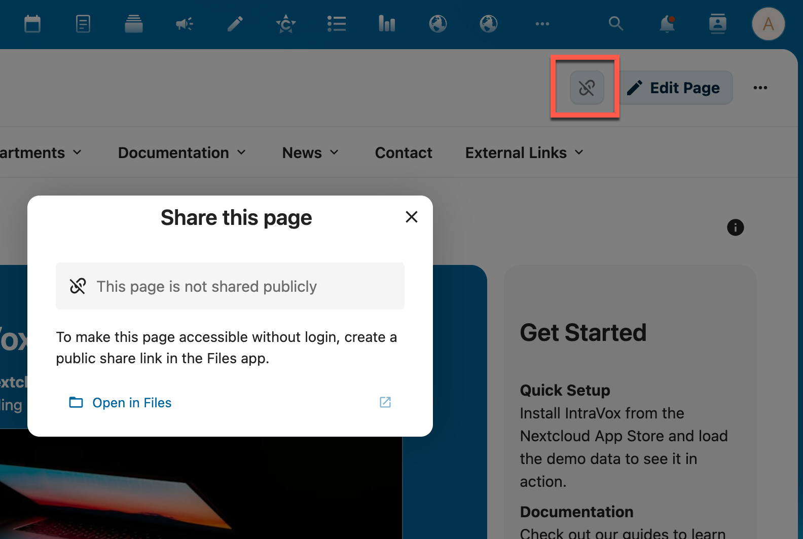 No share link — guidance dialog