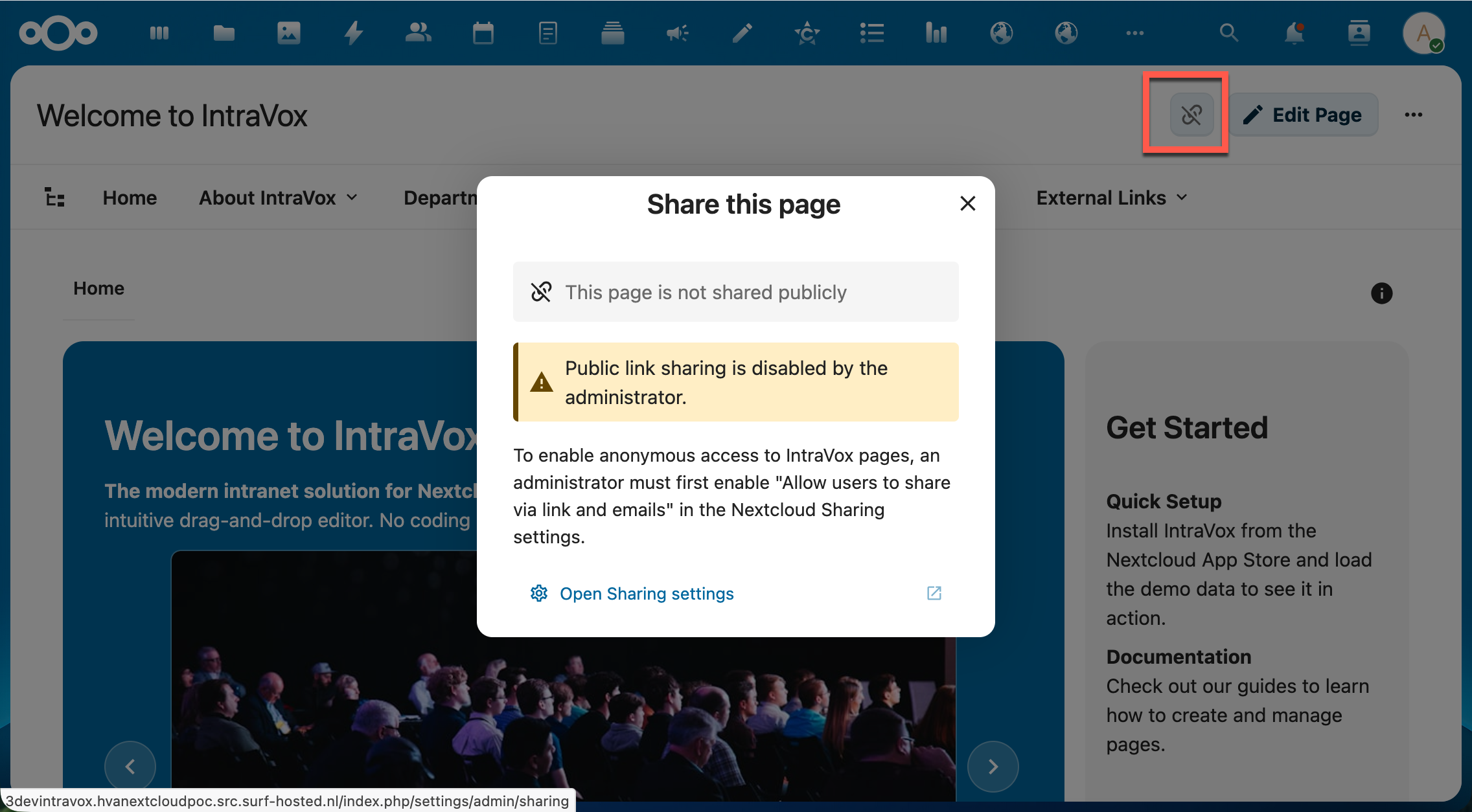 Sharing not allowed — warning dialog