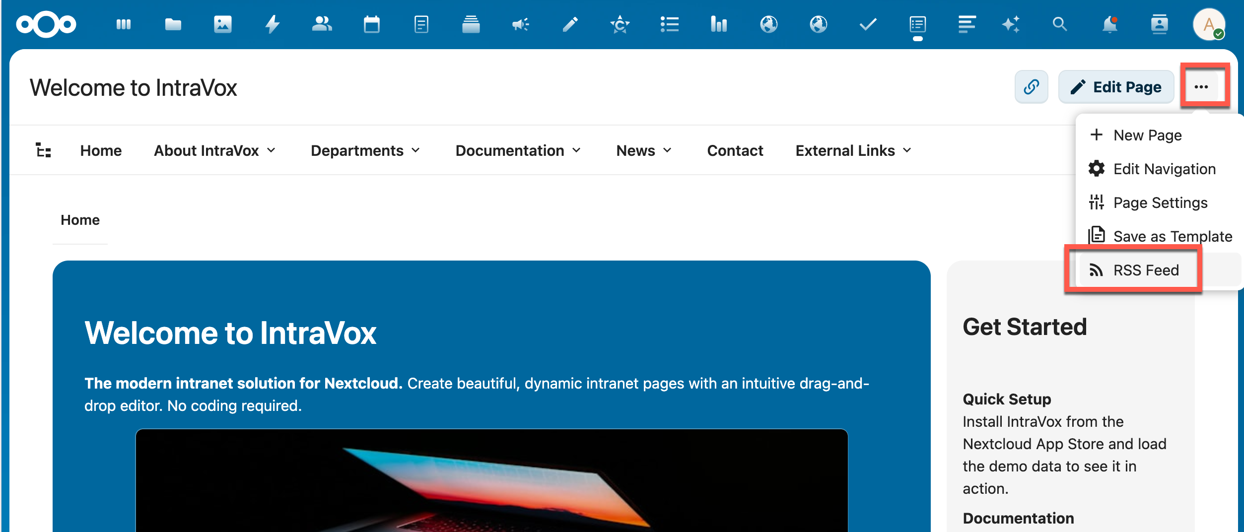 RSS Feed menu option