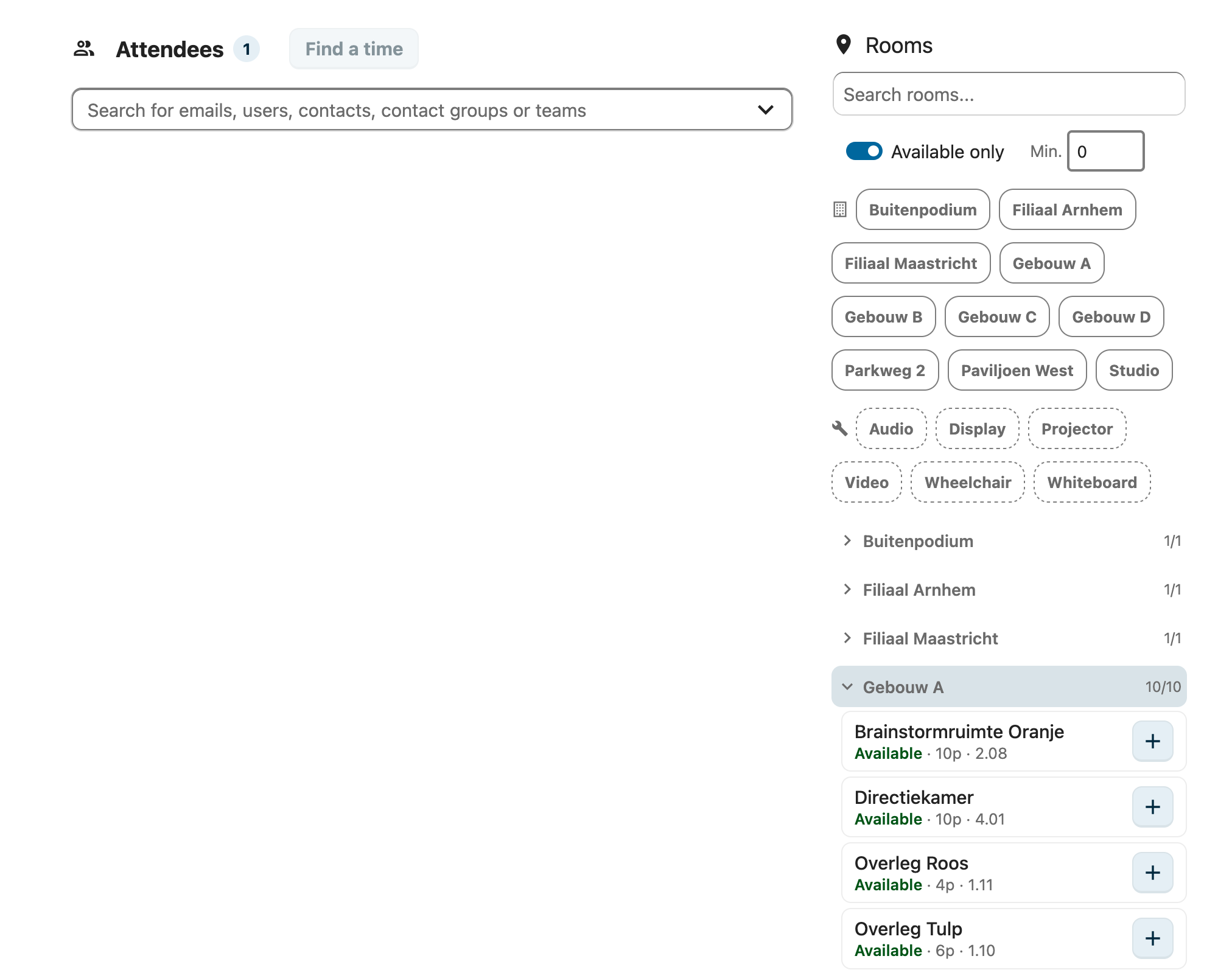 Room browser — browse all rooms grouped by building