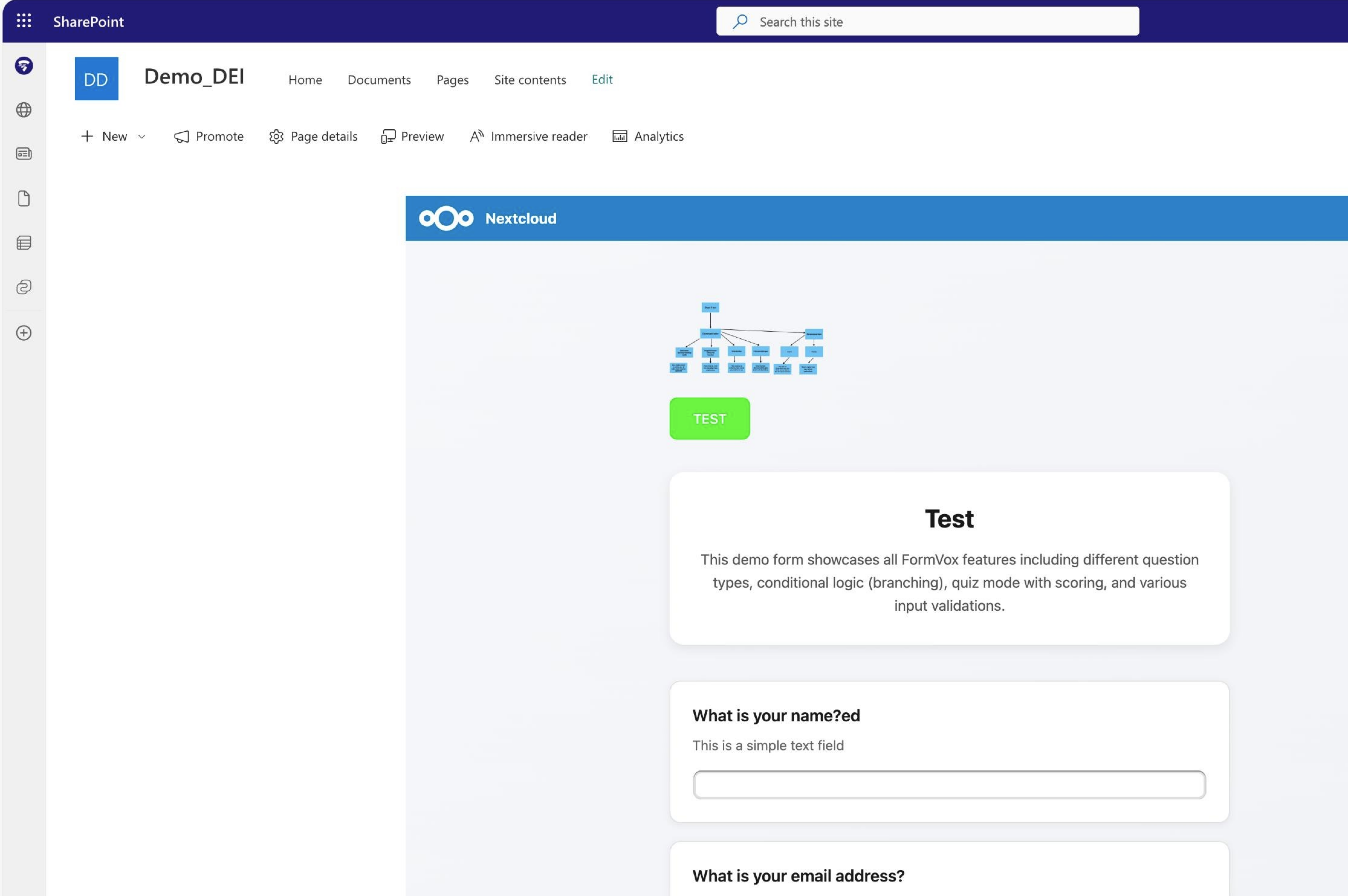 FormVox-formulier embedded in een SharePoint-pagina