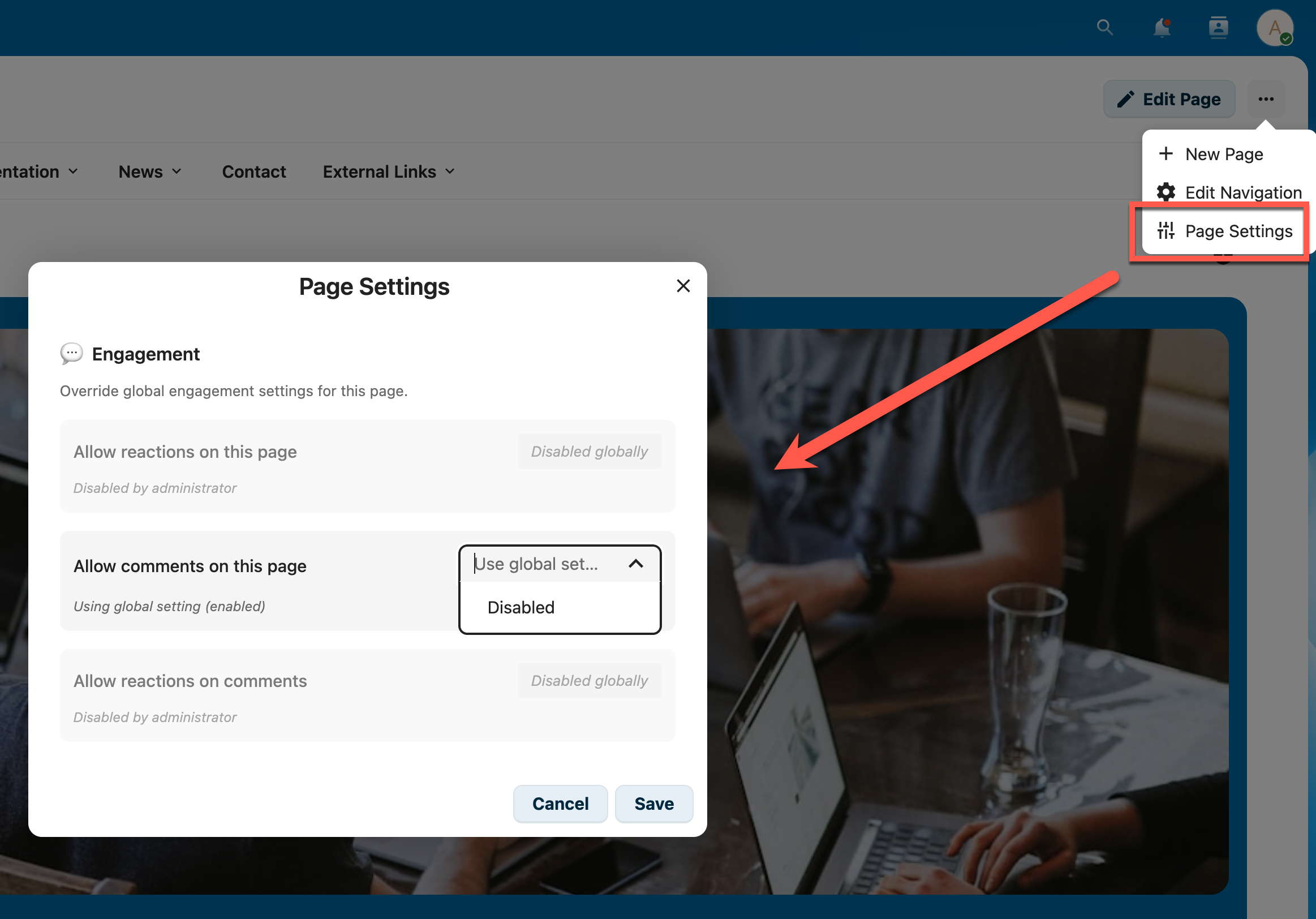 Pagina engagement-instellingen
