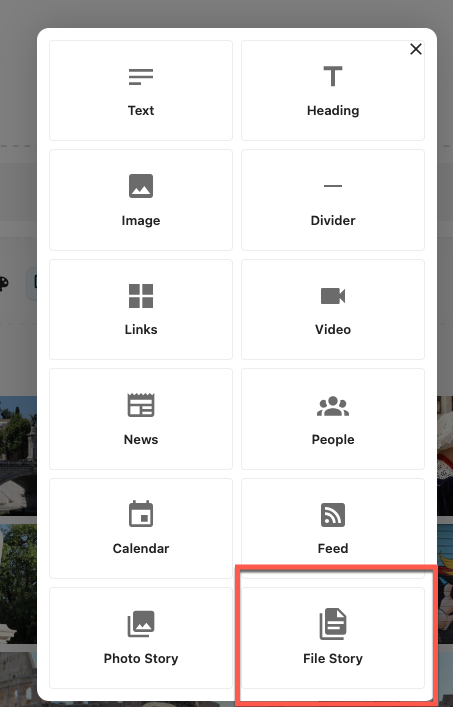 File-story in de widget-picker