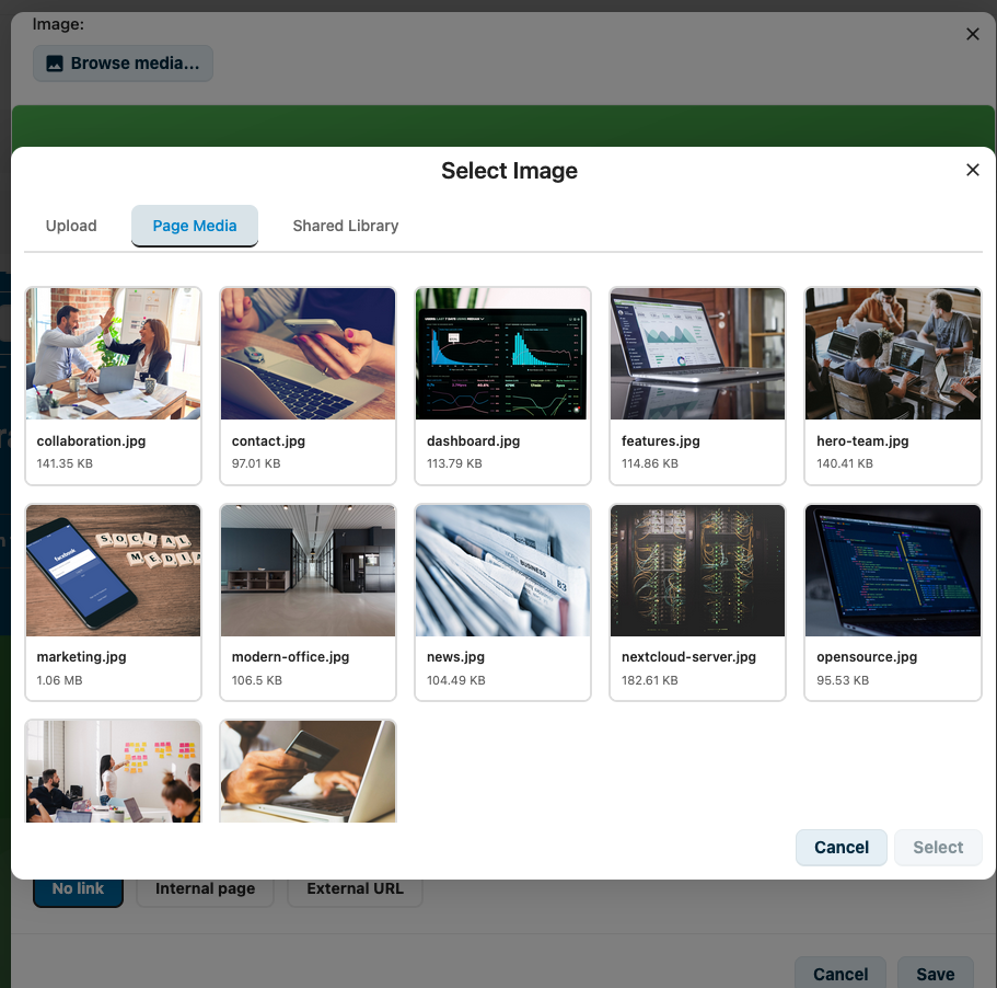 Selecteren uit de pagina's eigen media-folder