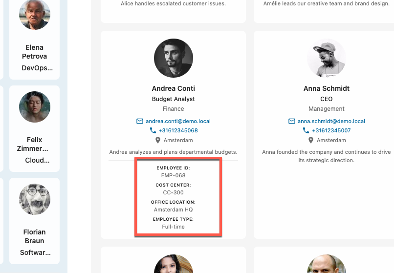 People-widget custom properties