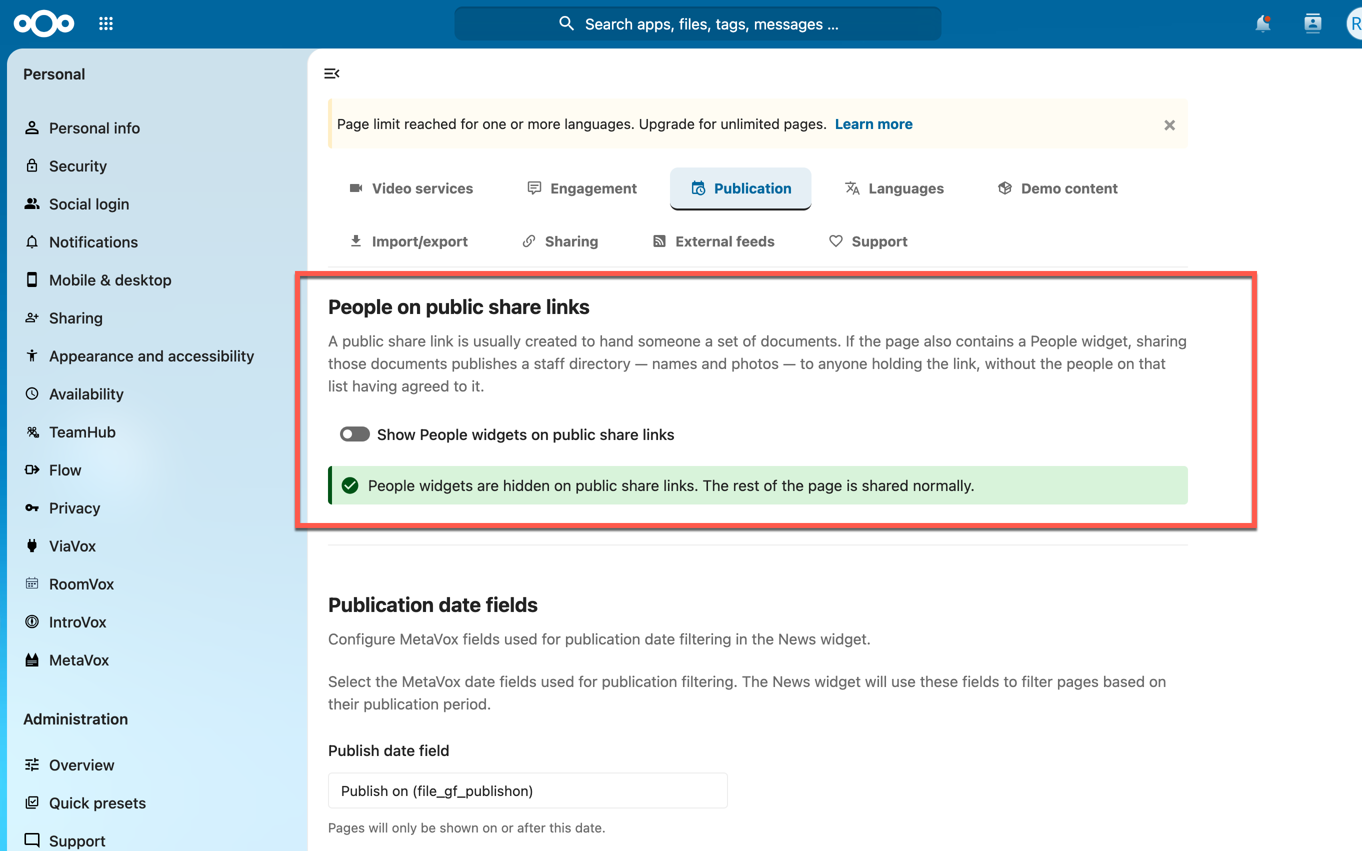 Instelling People op publieke sharelinks
