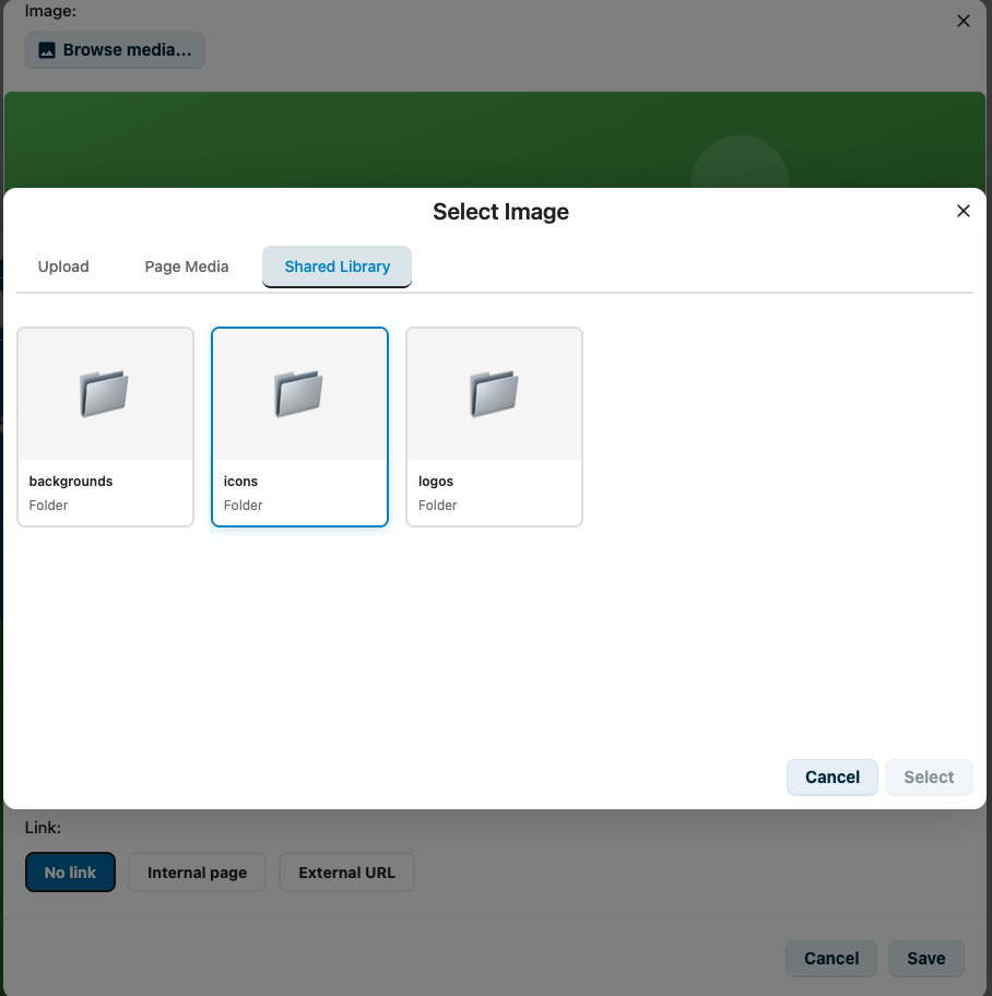 Gedeelde-bibliotheek-tab met site-brede assets