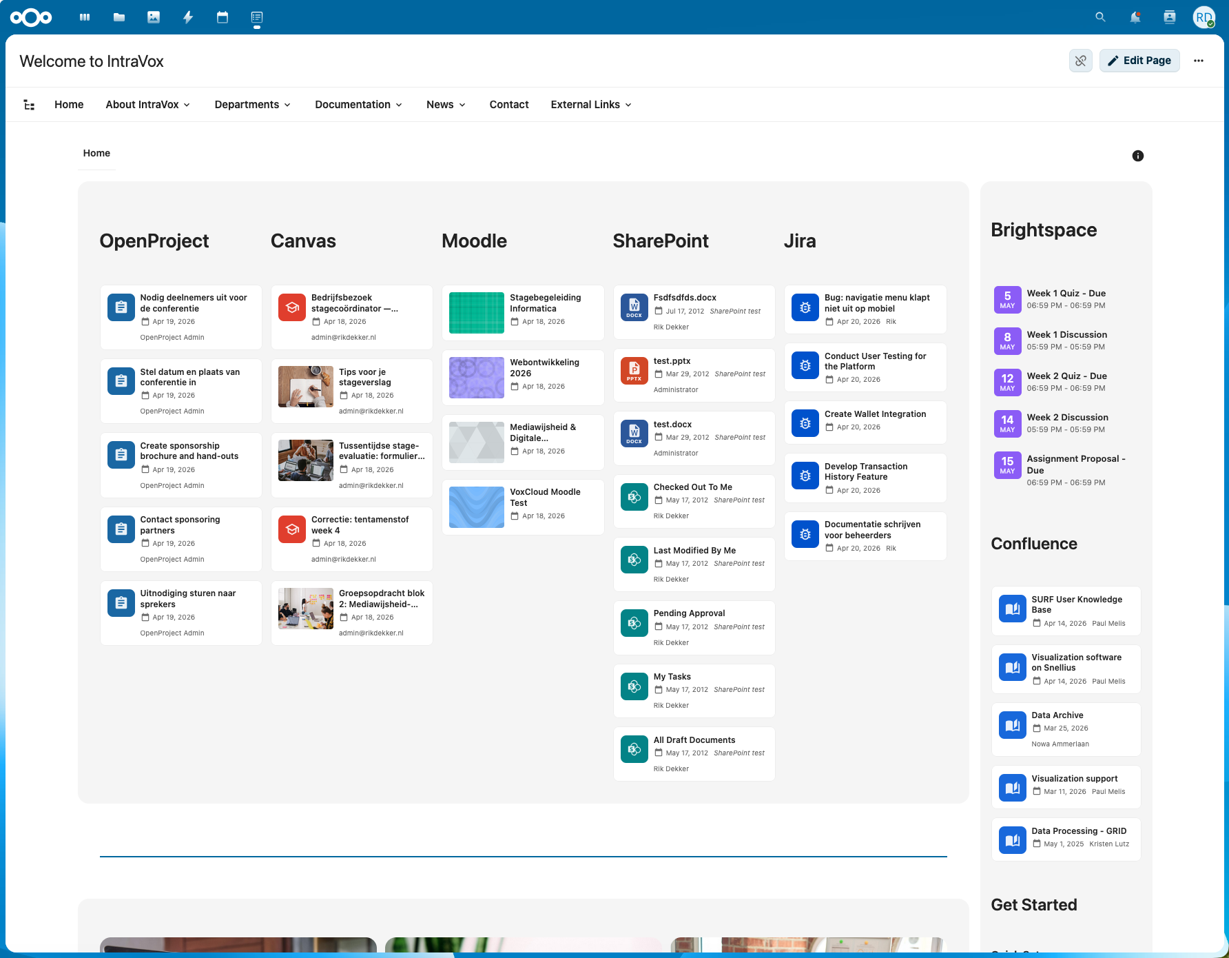 Feed-widgets vanuit meerdere bronnen op een IntraVox-pagina