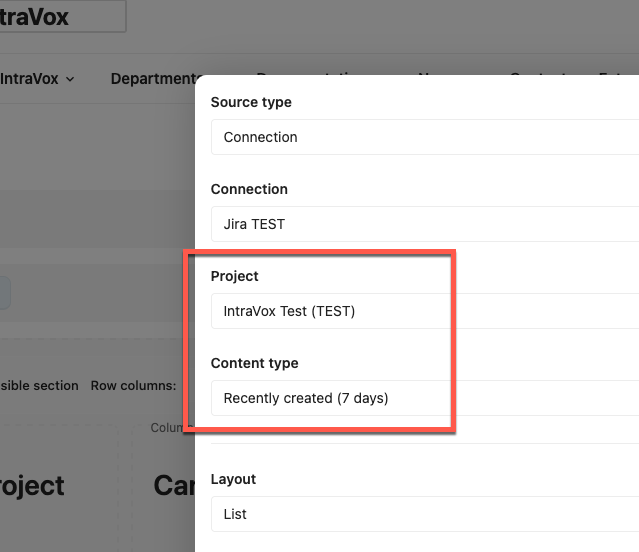 Jira-feed-widget met projectselector en content-type-filter
