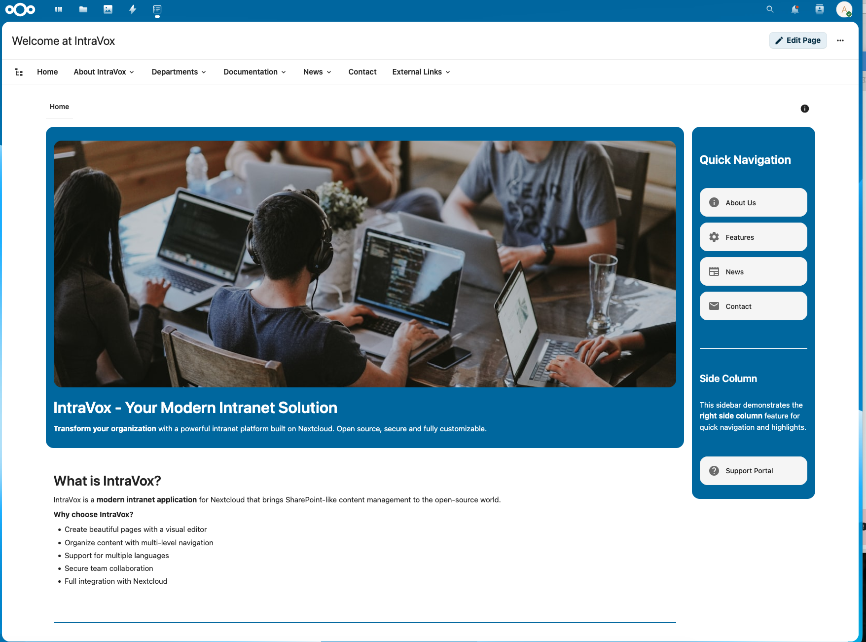 IntraVox demo-intranet-homepage