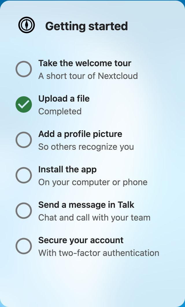 The Getting started checklist on the Dashboard