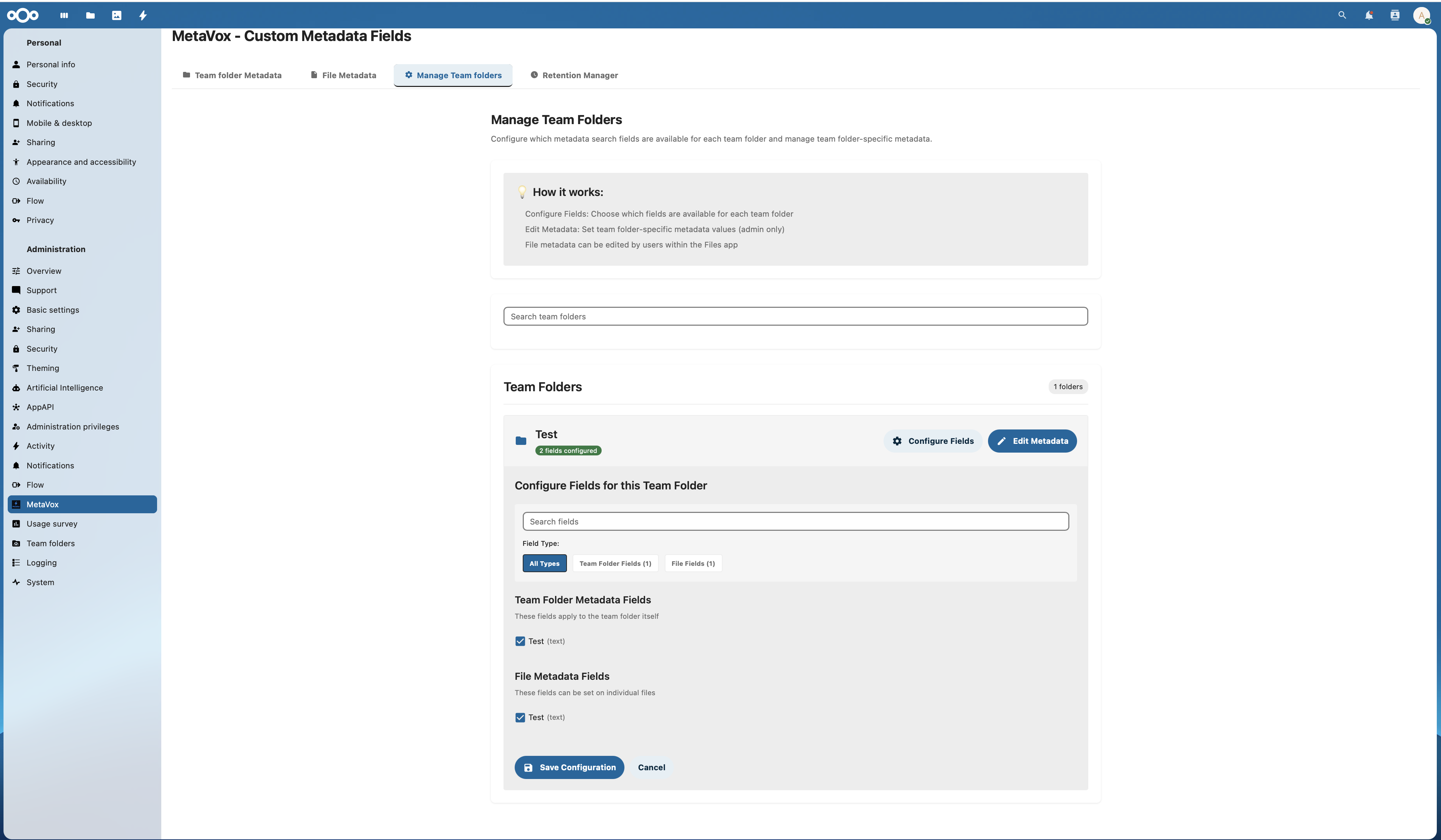 Team folder-metadata-setup