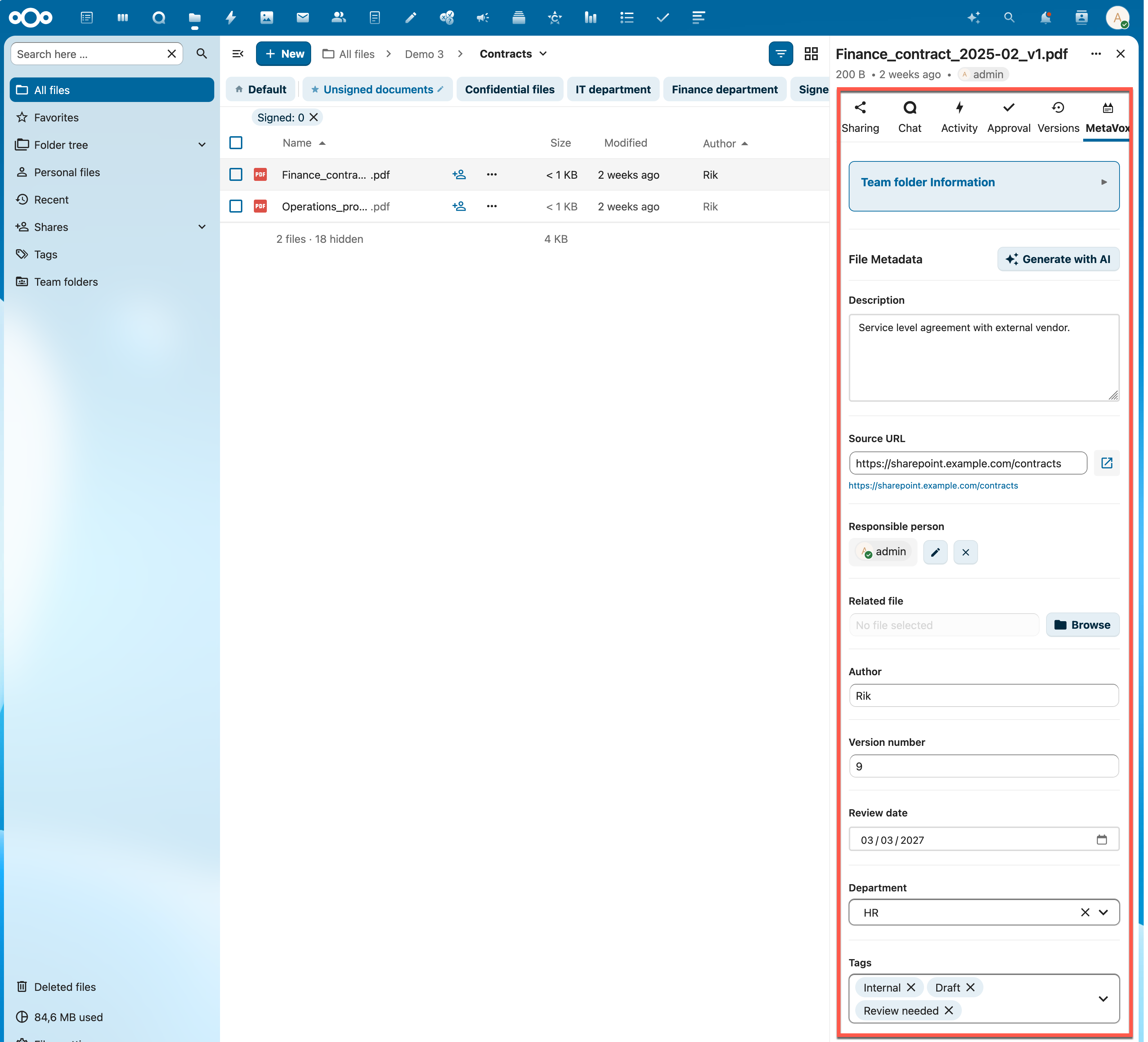 MetaVox v1.0.0 — metadata-kolommen in de Nextcloud Files-app