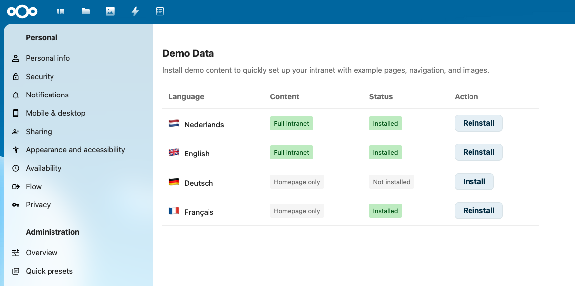Demo Data Installatie